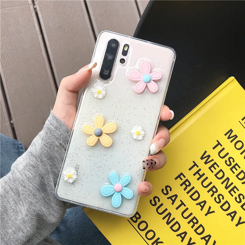 Прозрачный мягкий силиконовый Блестящий 3D чехол с цветами для Huawei Honor 20 Pro 20S Nova 5T 10