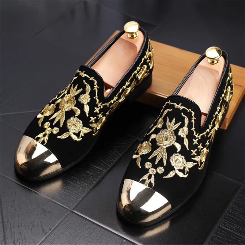 Movechain Men Fashion Suede Leather Loafers Mens Printed Embroid