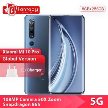 Перейти на Алиэкспресс и купить Новая глобальная версия Xiaomi Mi 10 Pro 5G смартфон 8 Гб 256 Snapdragon 865 108MP Quad Camera 4500 мА/ч, Mi10 Pro мобильных телефонов