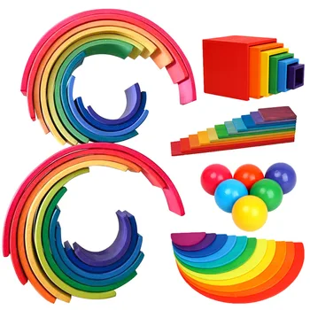 

Wooden Decompression Cure Large Arch Bridge Semicircle Early Childhood Education Colorful Building Blocks Toys For Children