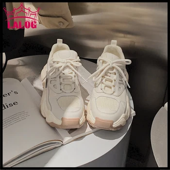 

2020 Autumn New Beige Platform Dad Shoes Female Wild Mesh Breathable Increased Casual Sports Shoes for Women Zapatos De Mujer