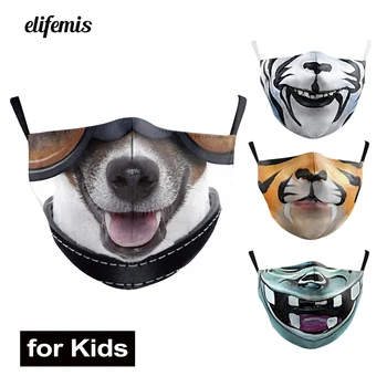 

Cute Dog Animal Print Kids Mouth Masks Fabric Face Masks Washable PM 2.5 Protective Dust Children Mouth-Muffle Earloop Reusable