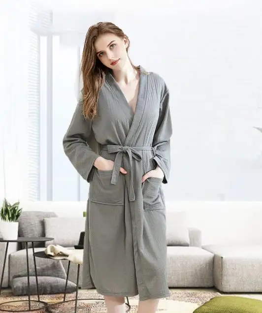 women gray Мужская Ночная рубашка тонкий секционный халат для пар wo для мужчин вафельный домашний купальный костюм пижамы большого размера банный халат мужские халаты - Цвет: women gray
