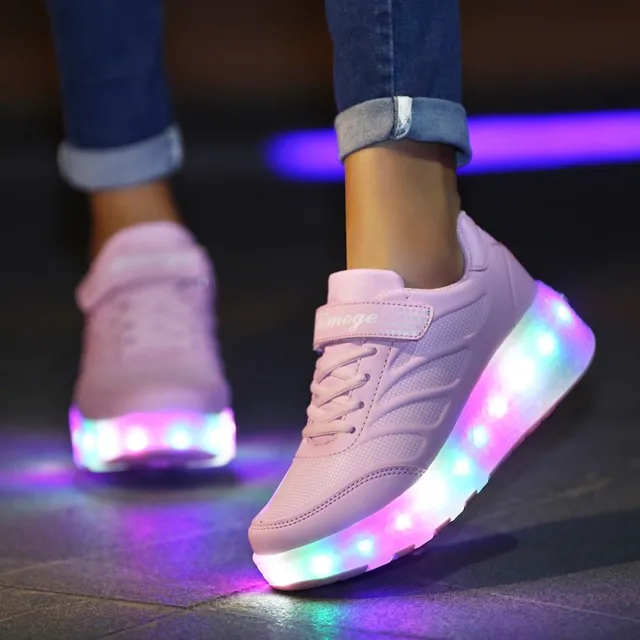 Size 28-41 Luminous Wheels Sneakers Kids Boys USB Charged Growing LED Roller Skate Shoes for Children Girls Double Wheels Shoes 5