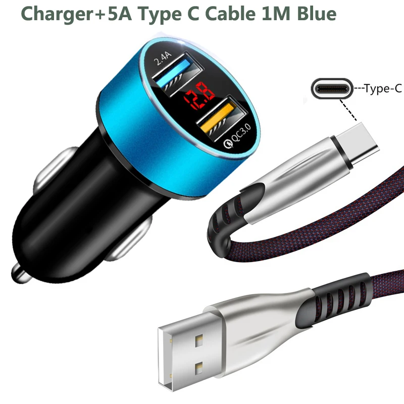 Type C USB Phone Cable Type C Charging Fast Charging QC 3.0 Car Charger Cable For Xiaomi 11 10 9 Redmi Note 10 9 8 Pro 8T Cable usb c power adapter 20w Chargers