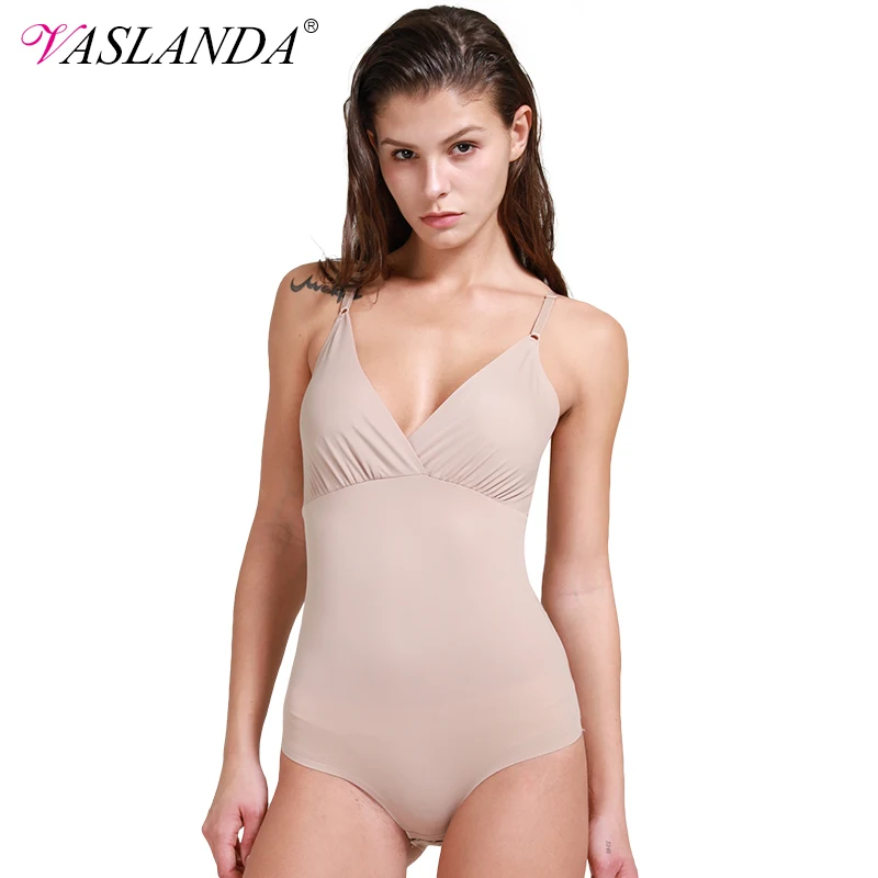 

VASLANDA Women Seamless Bodysuits Sexy V Neck Strapless Shapewear Tummy Control Shaper Slimming Underwear Smooth Body Briefer