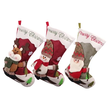 

3 Pcs Christmas Sock Christmas Decoration Assorted Santa Claus and Snowman and Elk for Christmas Party Decorations