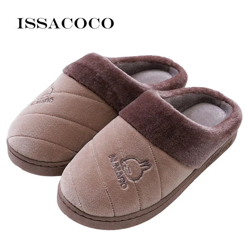 ISSACOCO/мужские зимние тапочки; короткие плюшевые домашние хлопковые тапочки; Мужская Уличная теплая обувь на плоской подошве; Pantuflas Zapatillas