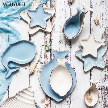 

Creative Ocean Shell Dolphin Starfish Ceramic Cutlery Plate Fruit Dessert Cake Sushi Plate Cute Children's Kitchen Cutlery Tray