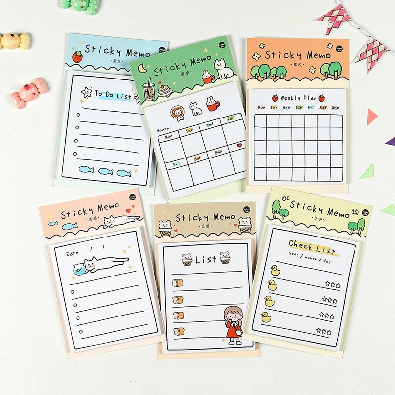 6 designs 30 Sheets Sunny Day Weekly Plan To Do List Sticky Note Memo Pads Stationery Notepad