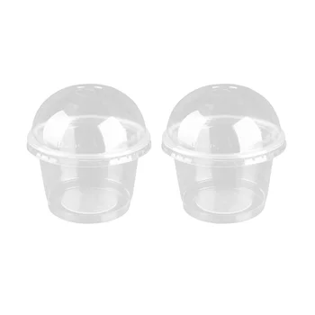 

25pcs 250ml Disposable Salad Cup Transparent Plastic Dessert Bowl Container with Lid for Bar Cafe Home (Dome Lid with Hole)