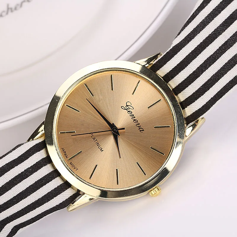 Orologio da polso da donna con cinturino al quarzo in tessuto floreale a righe  orologio da polso nero con cinturino da polso relogio feminino montre  femme|Women's Watches| - AliExpress