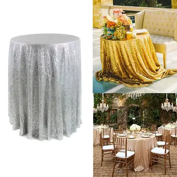 

1.2m Sequin Tablecloth Round Designed Festival Silver Champagne Decoration
