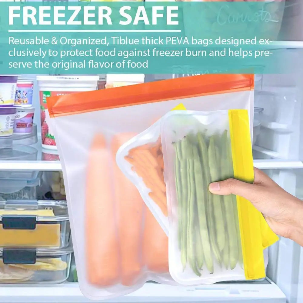 10 Pack Reusable Silicon Food Storage Bags Stand Up Reusable Snack Sandwich Bags, Freezer Bags for Lunch, Fruits, Vegetables