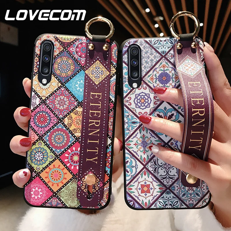 Чехол для телефона LOVECOM в стиле ретро с цветами и ремешком на запястье Samsung S20 Plus A50