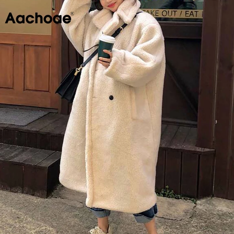 Aachoae Winter 2020 Women Solid Lamb Fur Coat Long