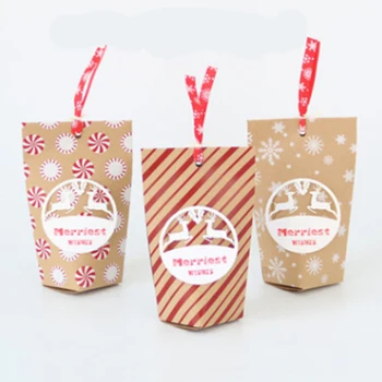 

24 Pcs DIY Christmas Favors Merry Go Round Candy Box Cookie Box With Ribbon Hexagon Christmas Gift New Year Wedding Decoration