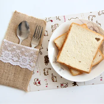 

10/50/100PCS Burlap Lace Cutlery Pouch Holder Bag Hessian Rustic Jute Tableware Party Supplies Wedding Decoration New