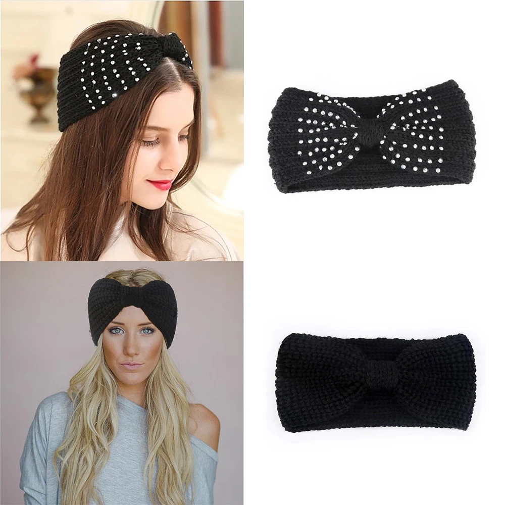 

Women Turban Knitted Ear Knot Headband Crochet Bow Wool Hat Hairband Cap