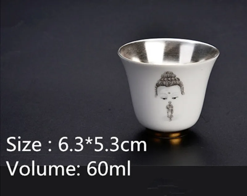 Будда керамическая чайная чашка 999 Серебряная чашка дзен кунг-фу Пуэр Улун чайная чашка одна чашка чайная посуда
