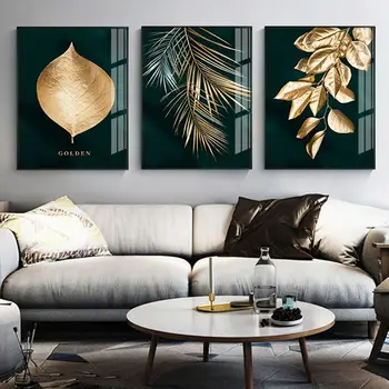 

Abstract Golden Plant Leaves Picture Wall Poster Modern Style Canvas Prints Painting Art Aisle Living Room Cuadros Home Decor