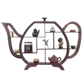 

Antique storage rack solid wood purple teapot shelf small round simple modern display stand Chinese tea set teacup