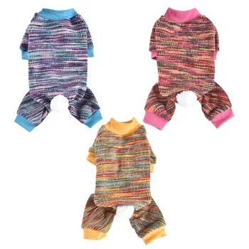 

Winter Dog Clothes Pajamas Rainbow Striped Jumpsuit Warm Dog Clothing Four Legs Pet Clothing Small Dog Teddy Chihuahua Outfits #