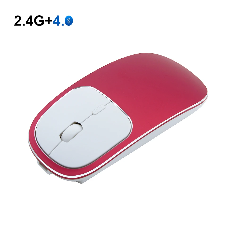2,4 ГГц Usb Беспроводная+ Bluetooth двухрежимный тонкая компьютерная мышь металлическая перезаряжаемая Бесшумная оптическая мышь 3d Мини Розовый, алюминиевый мышь - Цвет: Красный