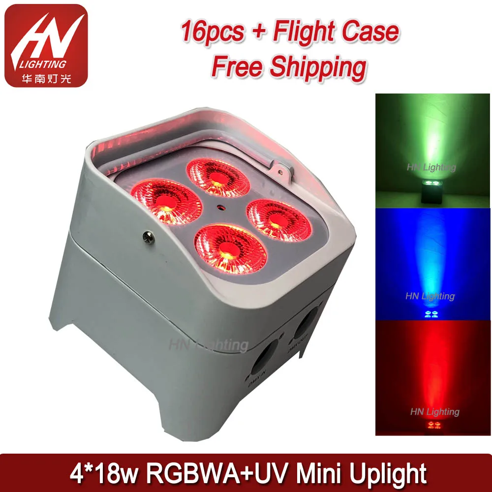 

16pcs + charging flight case 4x18w led battery uplight 6IN1 RGBWA UV wireless dj uplighting