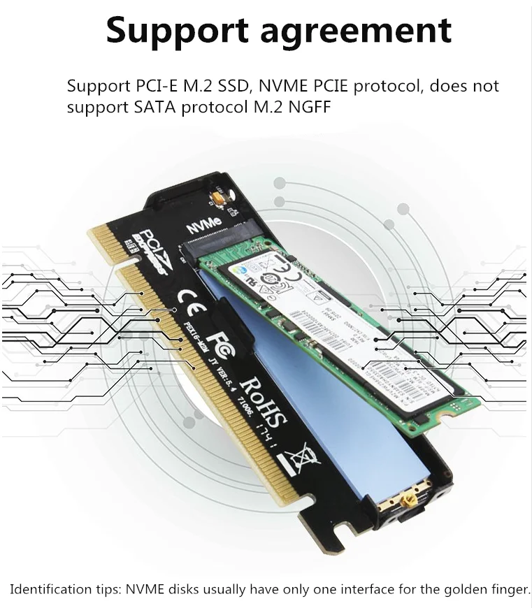 2шт NVME адаптер M.2 к PCIE3.0 полная скорость X16 карты расширения MKEY Алюминиевый жесткий диск коробка