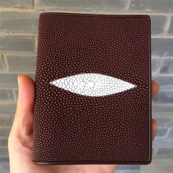 

Authentic Real True Stingray Skin Unisex Men's Short Brown Trifold Wallet Genuine Leather Male Card Holders Small Clutch Purse