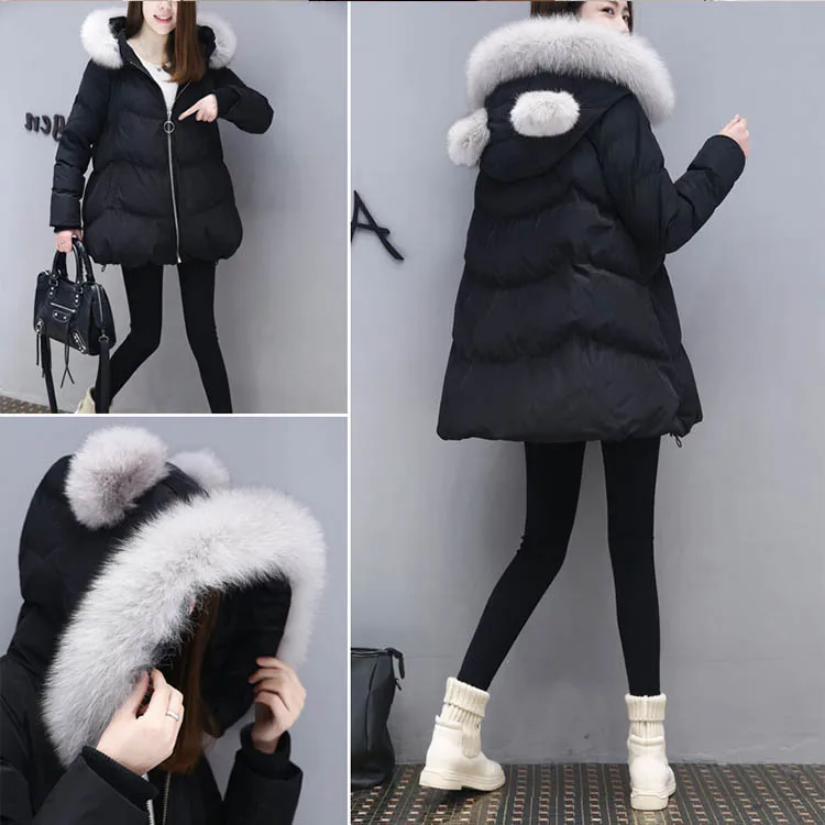 

Winter Women's 2018 New Style Loose-Fit A- line Cotton Overcoat Mid-length Thick Doll Cotton-padded Jacket WOMEN'S Dress down Ja