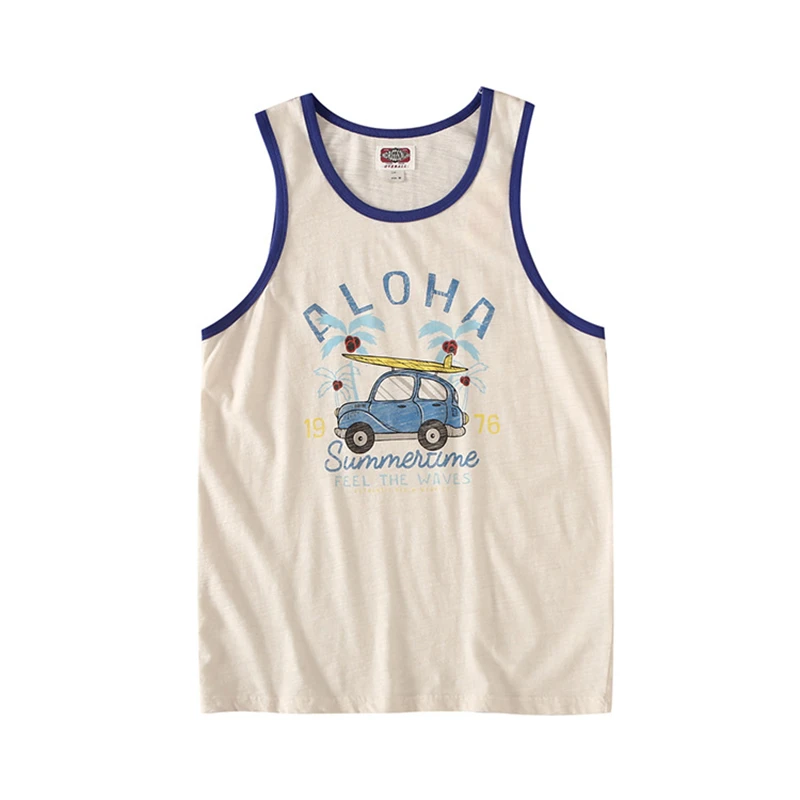 

Cute Vintage Distressed Aloha Summertime Tank Top for Men Casual Men's Summer Vacation Hawaiian Tank Tops Plus Size