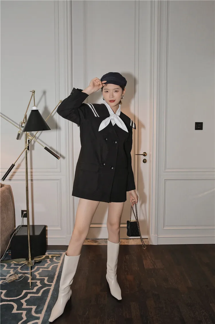 CHEERART Autumn Black Trench Coat For Women Preppy Style Double Breasted Coats And Jackets Fall 2020 Women Clothing