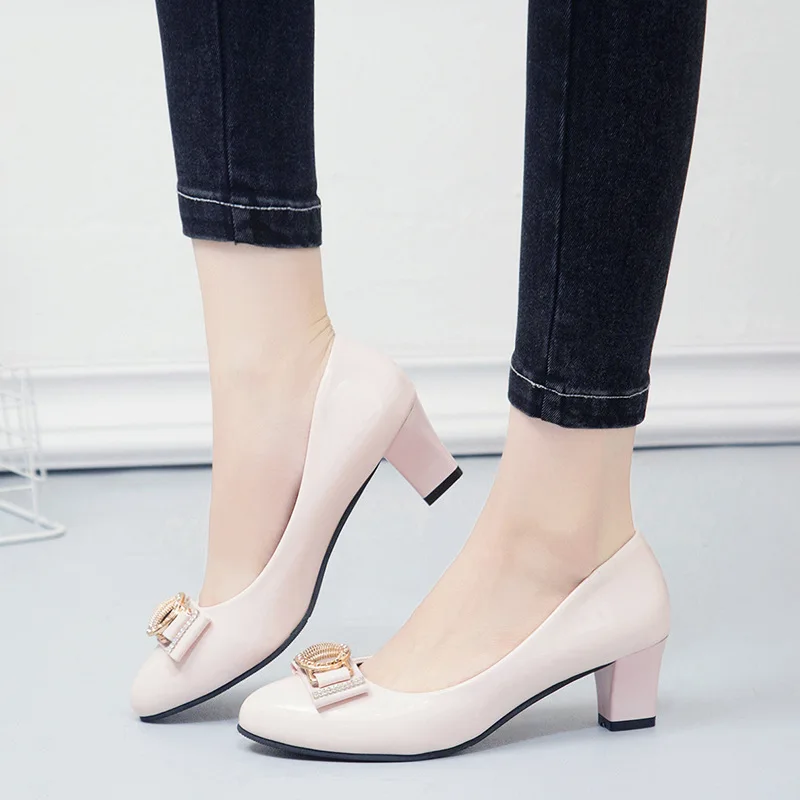 

2019 Spring Summer New Style WOMEN'S Shoes Korean-style High Heel Shoes Sweet Bow Chunky-Heel Shoes Women's Business Work Shoes