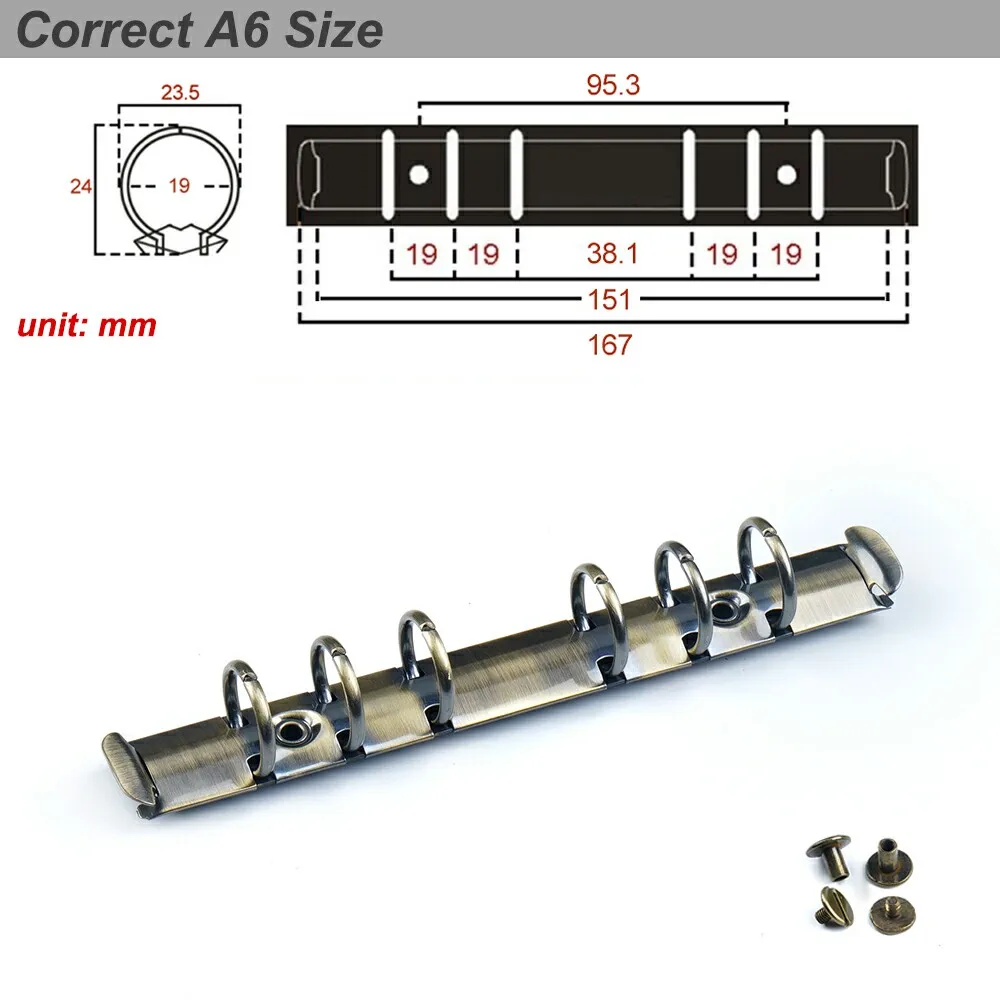 Латунные металлические Спиральные кольца, зажим с 2 парами винтов для дневника, блокнота, планировщика A5 A6 A7, личный зажим, папка для файлов - Цвет: Brass Correct A6