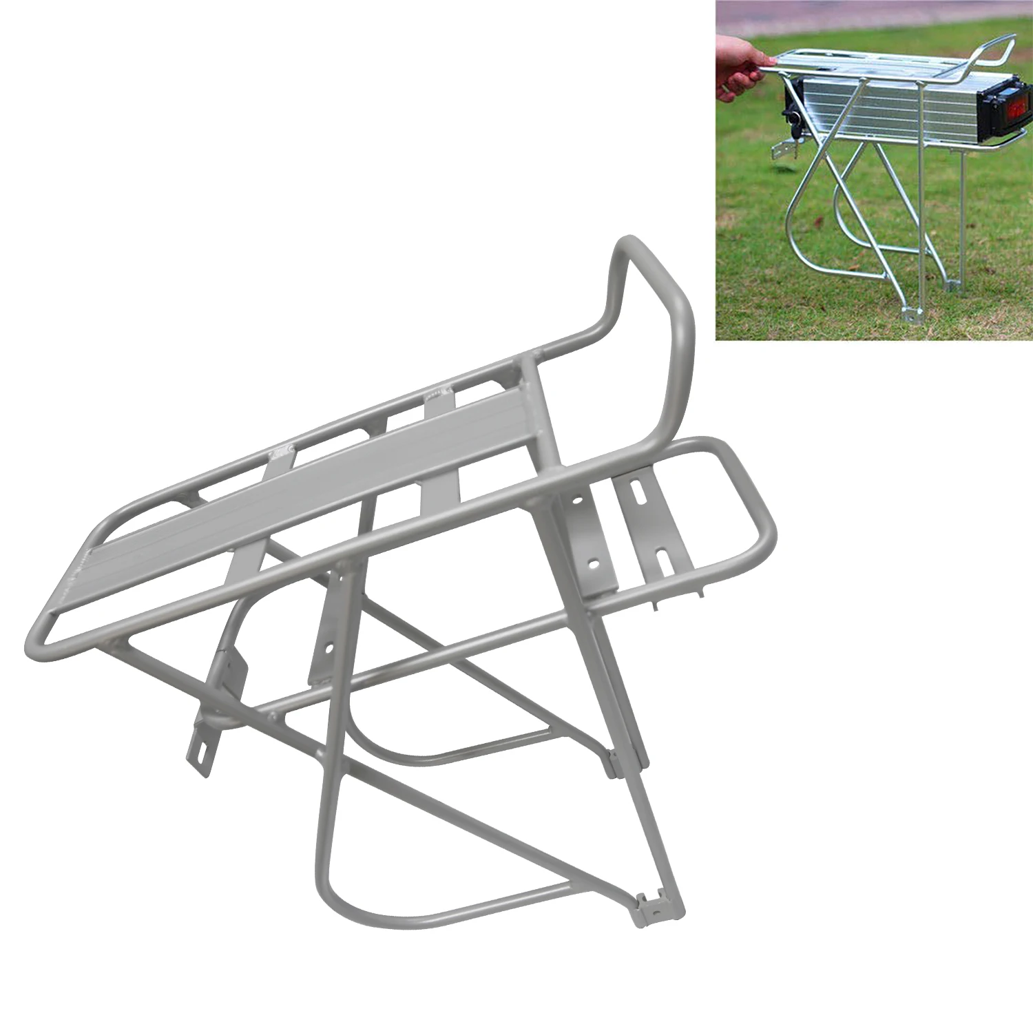 

Rear Rack ebike battery holder 48V Battery Frame Carrier Luggage for E-Bike Electric Bike Battery Aluminum Silver