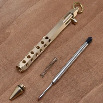

Copper Tactical Ball Pen with Key Ring Mini Gun Style Holes Design Solid Brass Ballpoint Pen for Easter Gifts