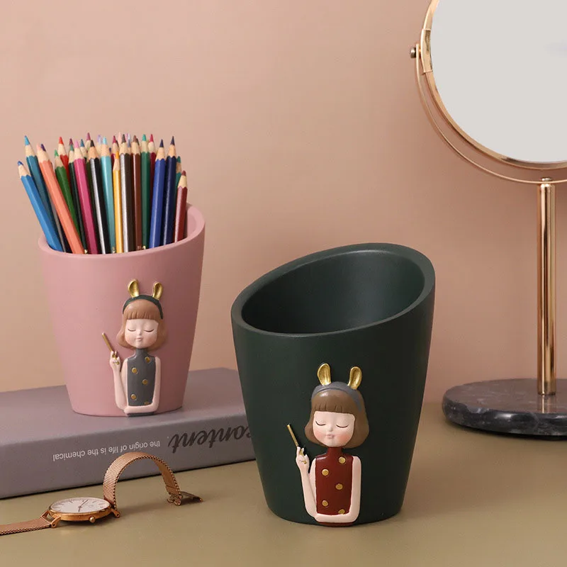 

Nordic Creative Resin Girl Storage Box Girl Room Desktop Makeup Brush Small Object Storage Ornaments Valentine New Year Day Gift