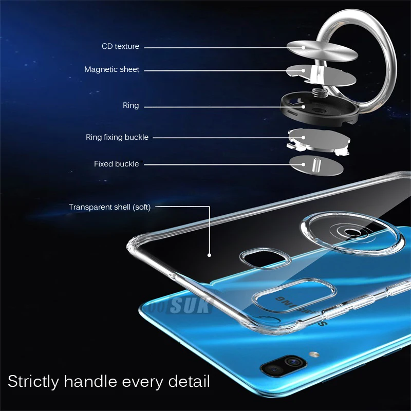 Прозрачный чехол для samsung Galaxy A10 A20 A20e A30 A40 A50 A70 A80 с магнитным кольцом для телефона