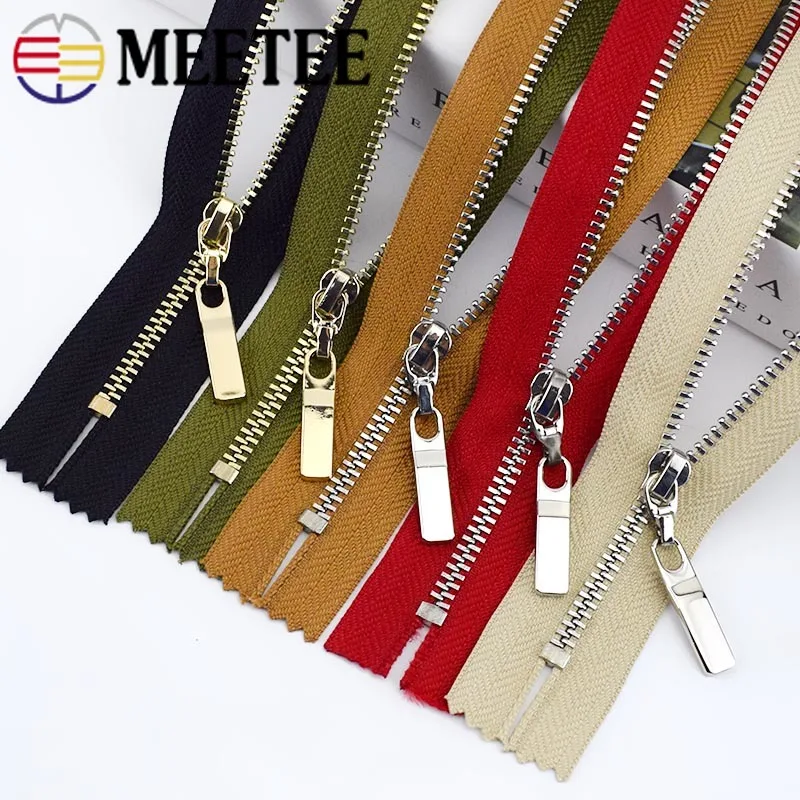 Meetee 5/10pcs 3# 20/25/30cm Metal Zipper Close-End Auto Lock Zip for Cloth Jeans DIY Pocket Zippers Bag Purse Repair Accessory