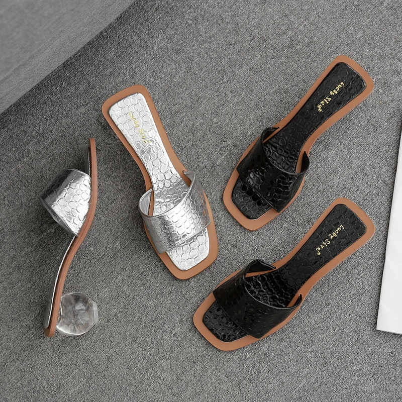 MOLAN Brand Designers 2020 Spring Sexy Stone Pattern Leather Transparent Round Heels Lady Pumps Slip On Loafers Mules Flip Flops | Обувь