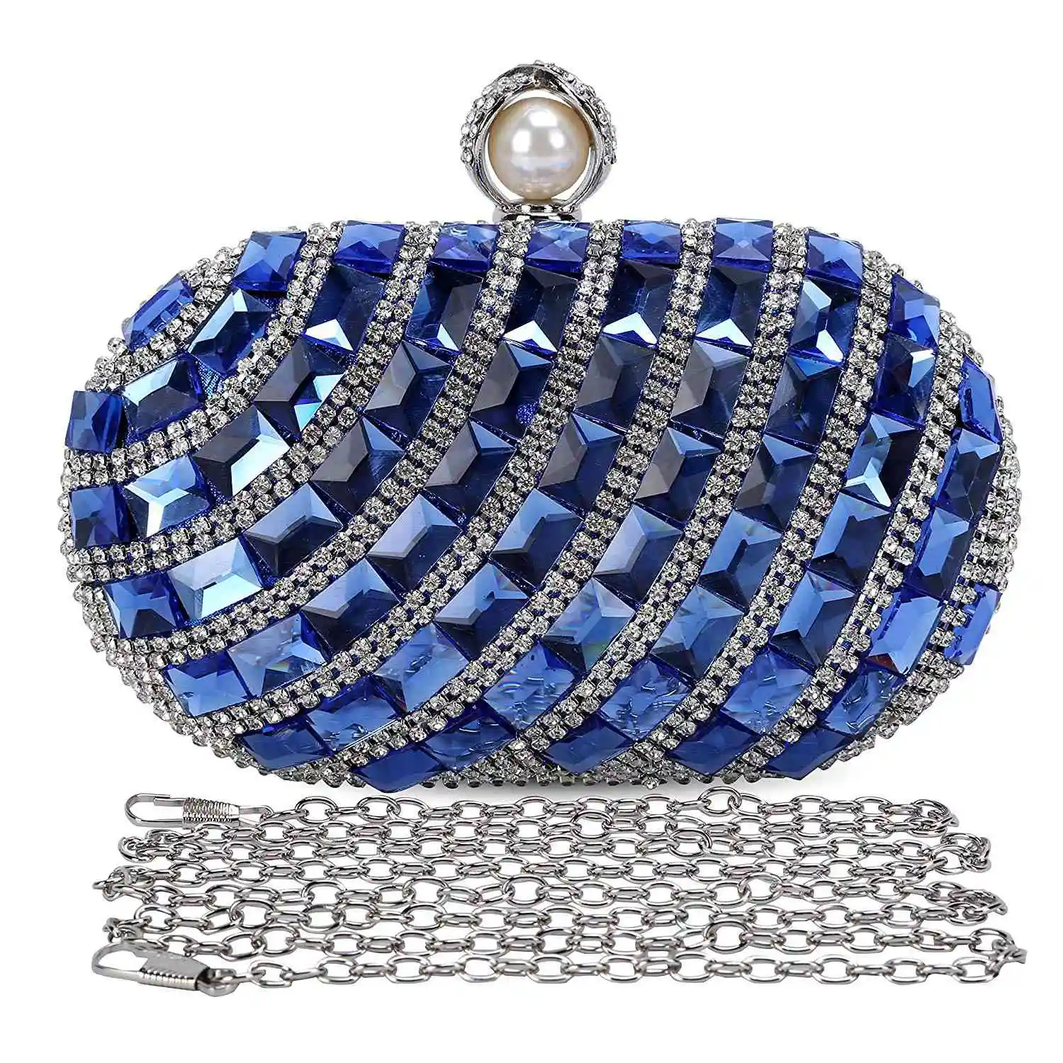 

Women'S Luxurious Crystal Rhinestone Evening Clutch Purse Party Handbag (Blue)
