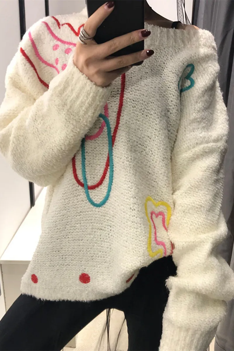 Пуловер свитер Женский Blusas De Inverno Feminina ленивый женский свитер зимний ветер тяжелый вышитый Круглый вырез женский