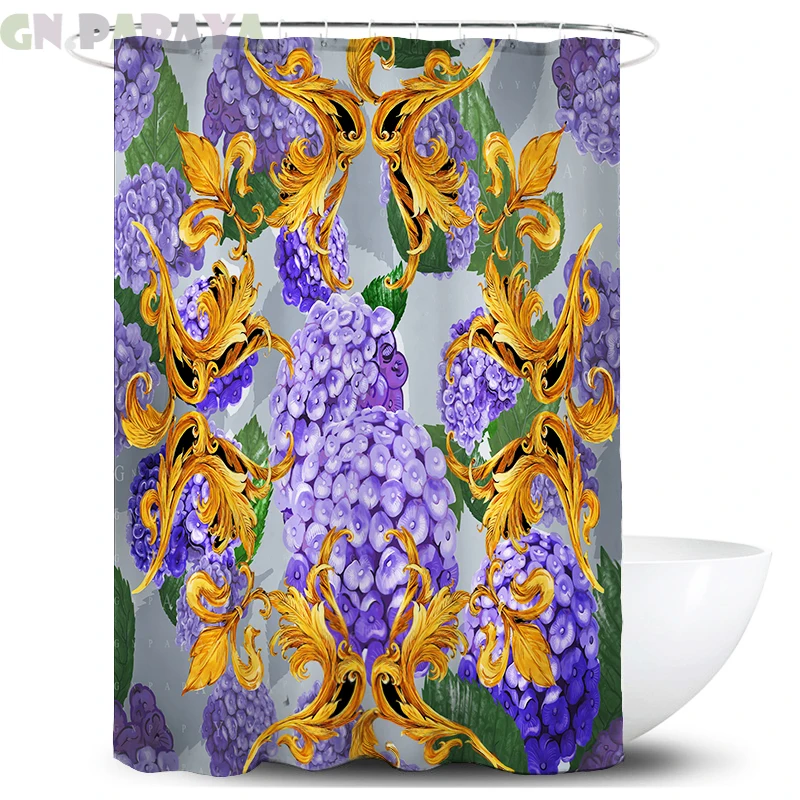 

Tropical retro flower macrame Bath Curtains Waterproof Polyester Fabric purple Shower Curtains Screen with Hooks Accessories