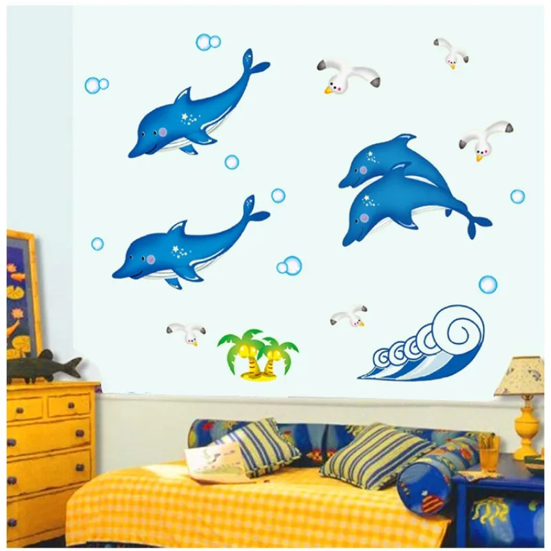 

Home Decoration Bule Dolphin Wall Sticker Creative Lovely Sticker for Living Room Children Room Decor