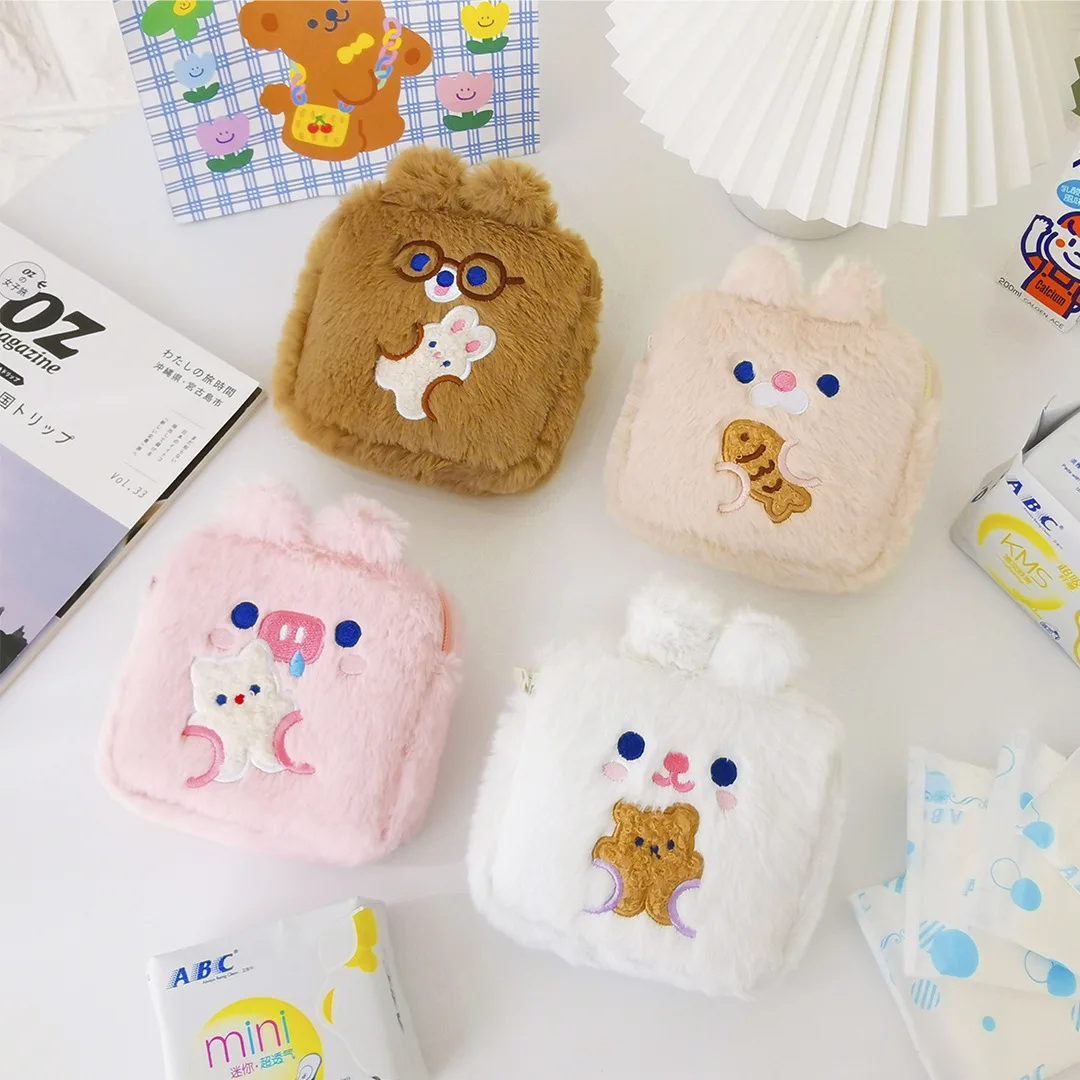 Coin-Purse Storage-Bag Clutch Sanitary-Napkin-Bag Embroidery Cartoon Women Kawaii Monery