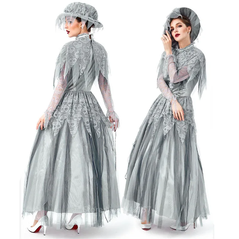 

Victoria Noble Women Vampire Bride Skeleton Scary Costume Halloween Dress Gothic Style Vintage Medieval Fancy Carnival Party