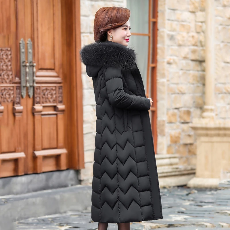 Размер XL-6XL, зимняя длинная куртка, парка, 2109, Женская парка среднего возраста, парка с капюшоном, с меховым воротником, с подкладкой, воротник-стойка