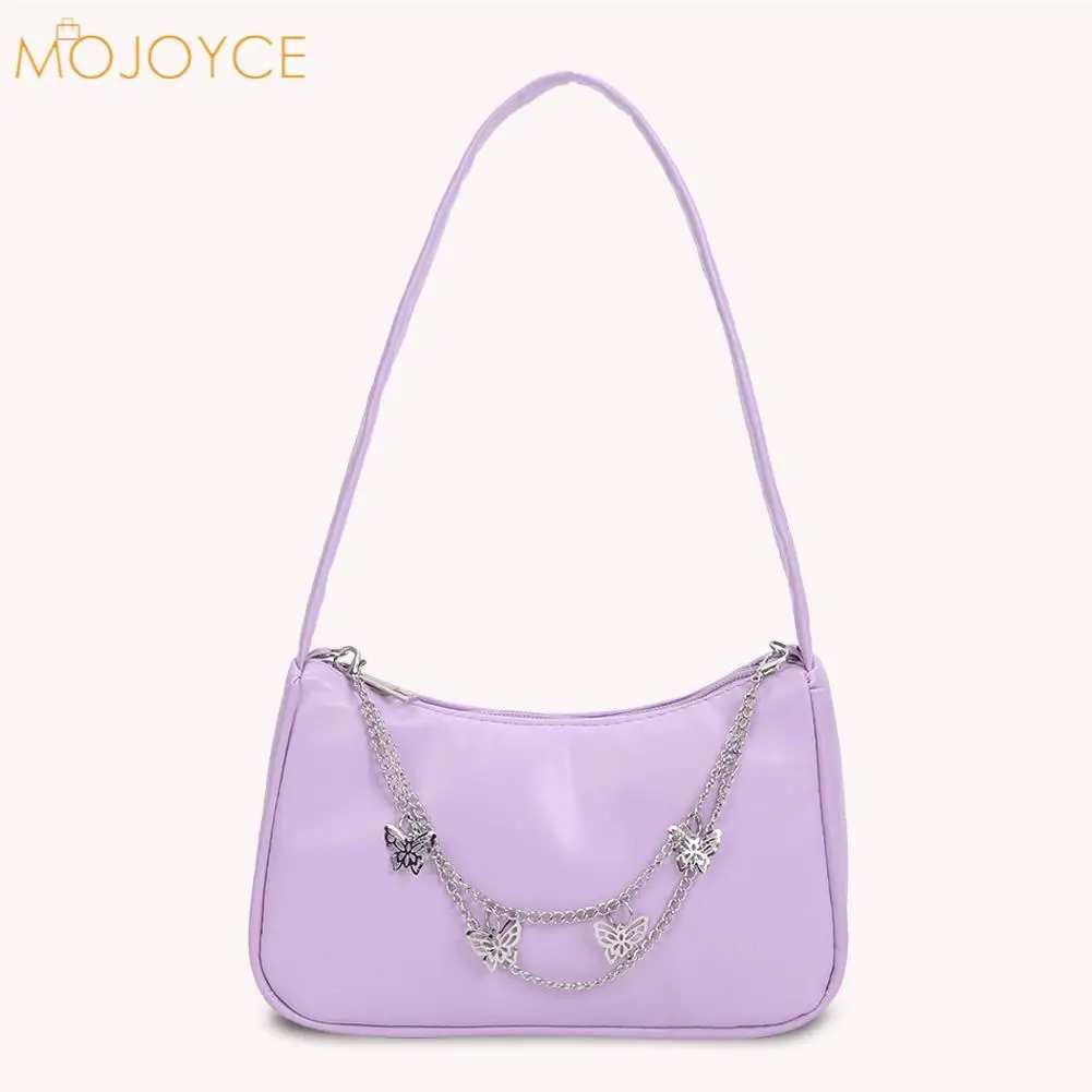 Bolso pequeño de piel sintética para mujer, bolsa de hombro con cadena de mariposa Vintage, Mini monedero con cremallera de Color puro
